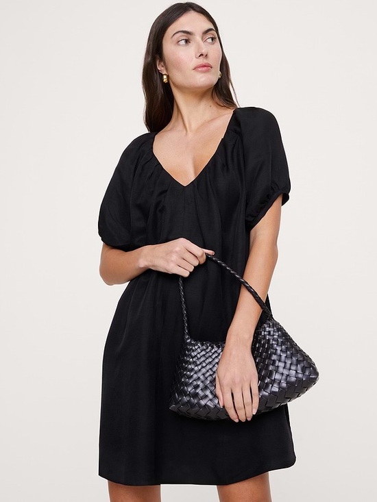 Banana Republic Dresses & Skirts - Banana Republic Black VISCOSE-LINEN PUFF-SLEEVE MINI DRESS